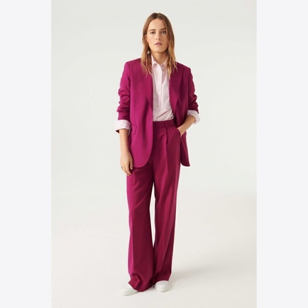 Ba&sh Womens Isha Suit Jacket Sz 0 XS Rose Fuchsia Pink Wool Boyfriend Blazer - Picture 6 of 10